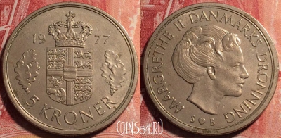 Дания 5 крон 1977 года, KM# 863, 078a-110