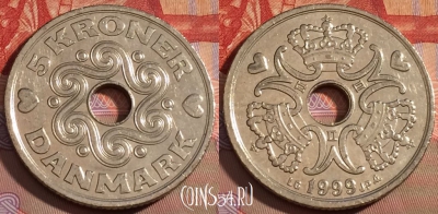 Дания 5 крон 1999 года, KM# 869, 108c-120