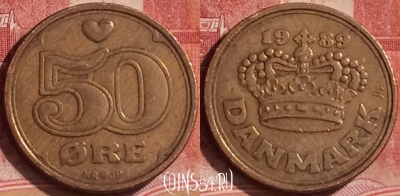 Дания 50 эре 1989 года, KM# 866, 379k-142