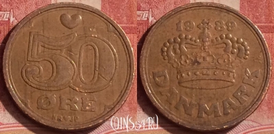 Дания 50 эре 1989 года, KM# 866, 380k-023