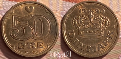 Дания 50 эре 1990 года, KM# 866, 212p-141