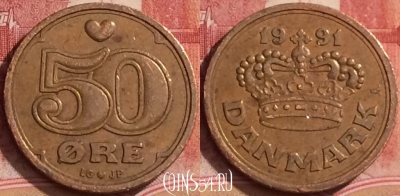 Дания 50 эре 1991 года, KM# 866, 378k-137