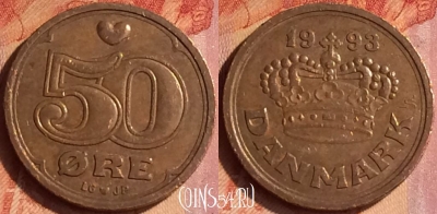 Дания 50 эре 1993 года, KM# 866, 095o-101