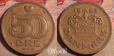 Дания 50 эре 1993 года, KM# 866, 219a-009