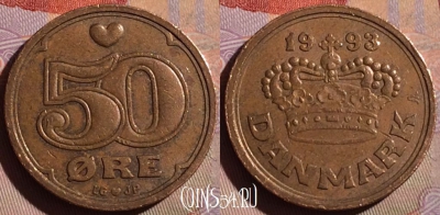 Дания 50 эре 1993 года, KM# 866, 328g-112
