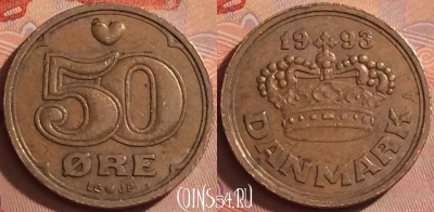 Дания 50 эре 1993 года, KM# 866, 375k-086