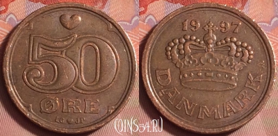 Дания 50 эре 1997 года, KM# 866, 231k-068