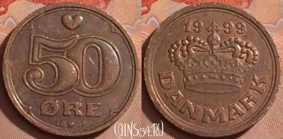 Дания 50 эре 1999 года, KM# 866, 375k-089