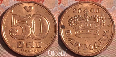 Дания 50 эре 2000 года, KM# 866, 121b-070
