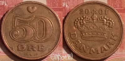 Дания 50 эре 2001 года, KM# 866, 379k-098