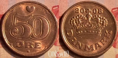 Дания 50 эре 2008 года, KM# 866, 403-074