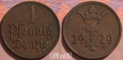 Данциг 1 пфенниг 1929 года, KM# 140, 124j-034