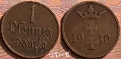 Данциг 1 пфенниг 1930 года, KM# 140, 148o-083