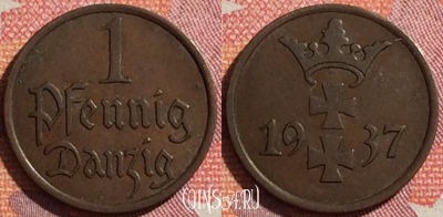 Данциг 1 пфенниг 1937 года, KM# 140, 344-116