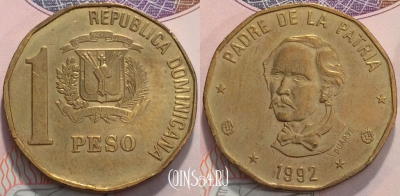Доминикана 1 песо 1992 года, KM 80.2, 117-049