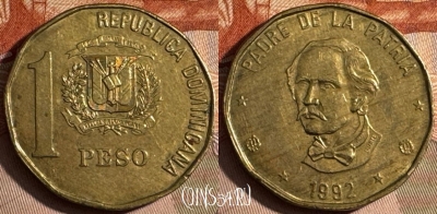 Доминикана 1 песо 1992 года, KM# 80.2, 241s-111