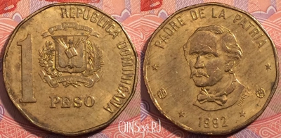 Доминикана 1 песо 1992 года, KM# 80.2, a114-054