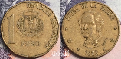 Доминикана 1 песо 1993 года, KM# 80.2, a082-033