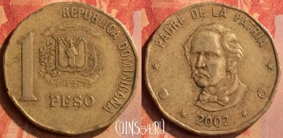 Доминикана 1 песо 2002 года, KM# 80.2, 117n-032