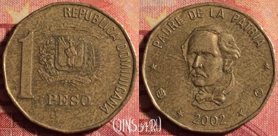 Доминикана 1 песо 2002 года, KM# 80.2, 173j-136