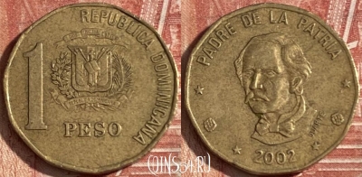 Доминикана 1 песо 2002 года, KM# 80.2, 206r-090 ♛