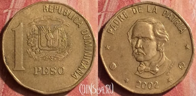 Доминикана 1 песо 2002 года, KM# 80.2, 383n-047