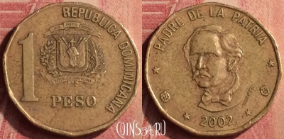 Доминикана 1 песо 2002 года, KM# 80.2, 416n-104