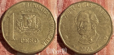 Доминикана 1 песо 2005 года, KM# 80.2, 476р-104 ♛