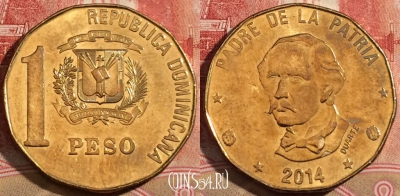 Доминикана 1 песо 2014 года, aUNC, 220-120