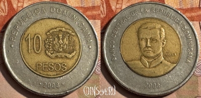 Доминикана 10 песо 2008 года, KM# 106, 199s-060