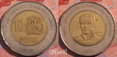 Доминикана 10 песо 2010 года, KM# 106, 179-130