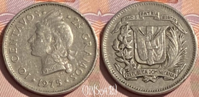 Доминикана 10 сентаво 1975 г., KM# 19a, 479р-078 ♛