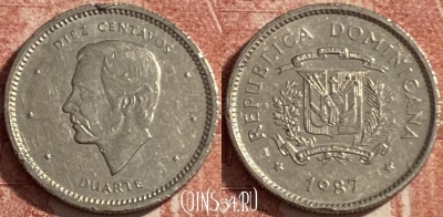 Доминикана 10 сентаво 1987 года, KM# 60, 485р-123 ♛