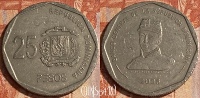 Доминикана 25 песо 2005 года, KM# 107, 101r-128