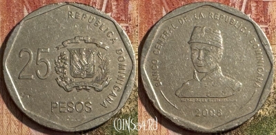 Доминикана 25 песо 2008 года, KM# 107, 190s-136