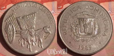 Доминикана 25 сентаво 1989 года, KM# 71.1, 238f-076