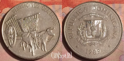Доминикана 25 сентаво 1989 года, KM# 71.1, 288c-079