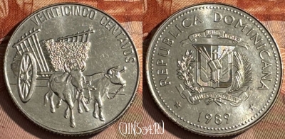 Доминикана 25 сентаво 1989 года, KM# 71.1, UNC, s512s-101