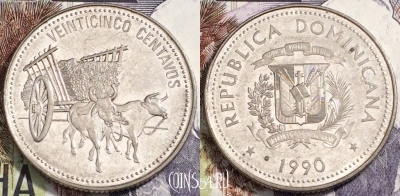 Доминикана 25 сентаво 1990 года, KM# 71.2, 112-005