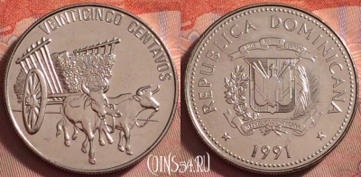 Доминикана 25 сентаво 1991 года, KM# 71.1, UNC, 133k-096