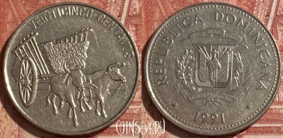 Доминикана 25 сентаво 1991 года, KM# 71.1, 234r-104