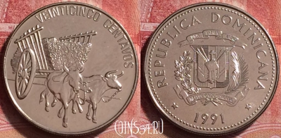 Доминикана 25 сентаво 1991 года, KM# 71.1, UNC, 254j-066