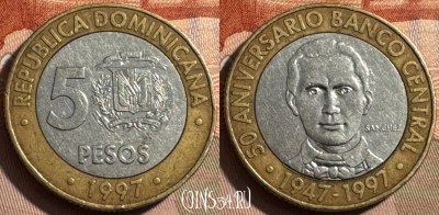 Доминикана 5 песо 1997 года, KM# 88, s400s-047