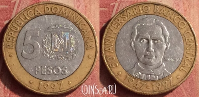 Доминикана 5 песо 1997 года, KM# 88, 419n-143