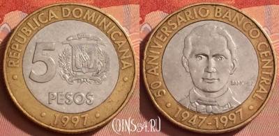 Доминикана 5 песо 1997 года, KM# 88, 291l-065