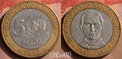 Доминикана 5 песо 1997 года, KM# 88, 413-017