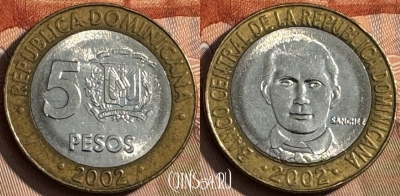 Доминикана 5 песо 2002 года, KM# 89, 201s-005