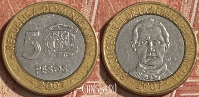 Доминикана 5 песо 2007 года, KM# 89, 151r-048
