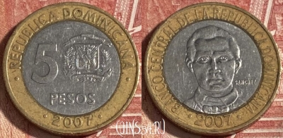 Доминикана 5 песо 2007 года, KM# 89, 342r-069