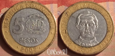 Доминикана 5 песо 2007 года, KM# 89, 432-044